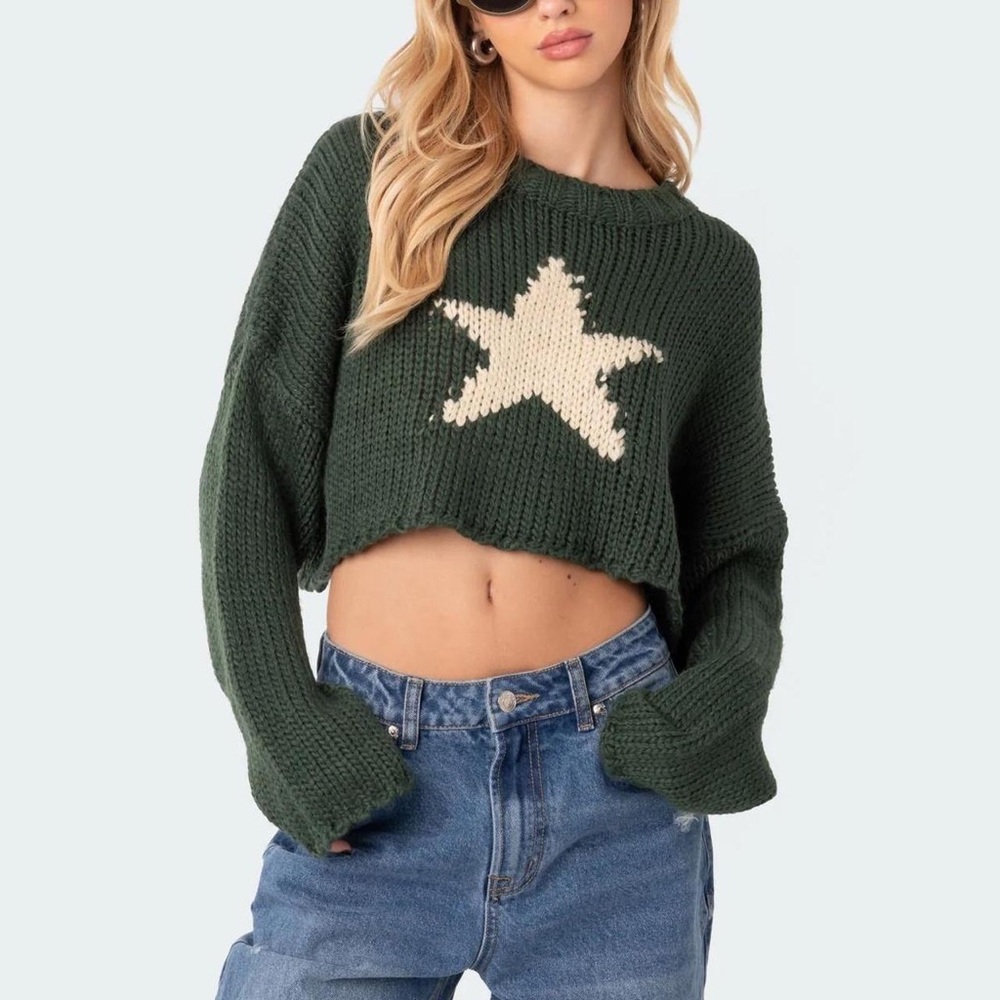 Edikted Forest Green Knit Pullover